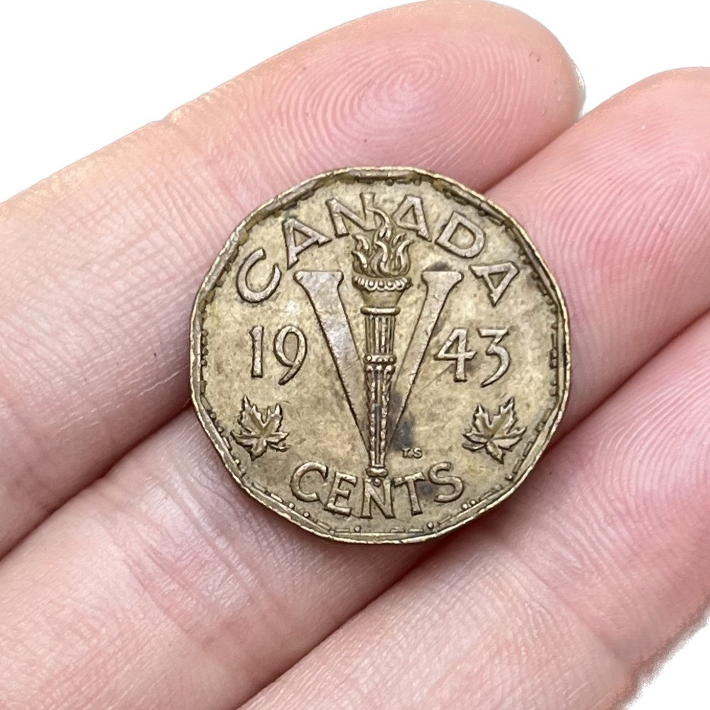 🎈$10 add on - 1943 VICTORY Tombac CANADA 5 CENTS Coin - George VI